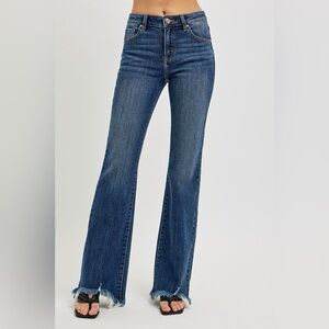 RISEN Mid Rise Flare Frayed Hem Jeans
